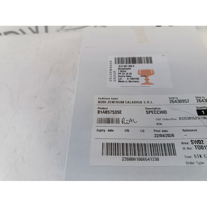 81A857535E VETRO SPECCHIETTO LATO SINISTRO AUDI Q3 2° (DAL 2018 IN POI >) NUOVO