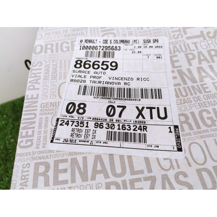 963016324R SPECCHIO SPECCHIETTO ELETTRICO LATO DESTRO DX DACIA DUSTER (DAL 2018 IN POI >)