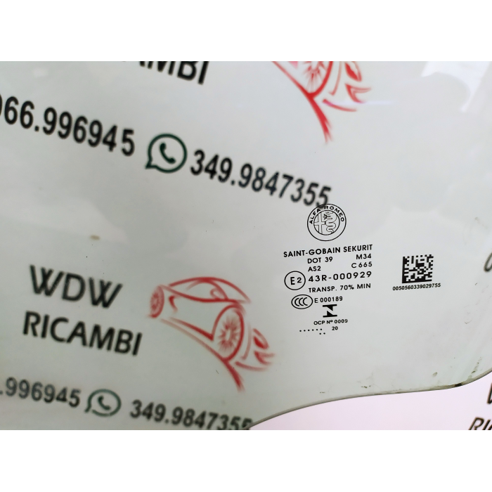 VETRO SCENDENTE USATO PORTA ANTERIORE SINISTRO SX ALFA ROMEO STELVIO (949) 2.2D (DAL 2016 IN POI >)