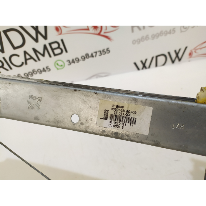 9650768080 ALZAVETRO MANUALE PORTA POSTERIORE DESTRO DX USATO PEUGEOT 207 1.6 HDI (2006\2015) 