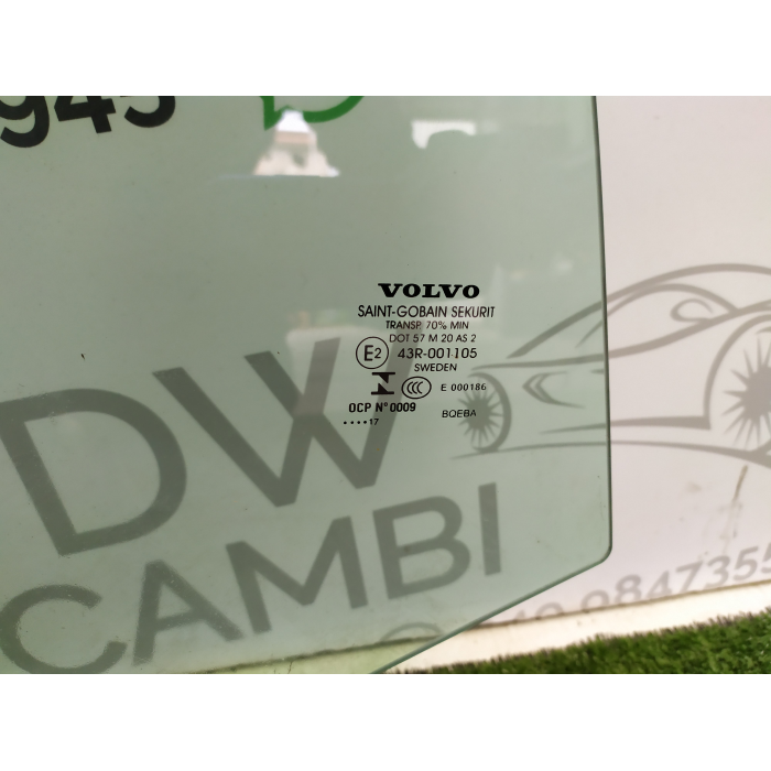 VETRO CRISTALLO SCENDENTE PORTA POSTERIORE DESTRO DX USATO VOLVO V90 (DAL 2016 IN POI >) 2017