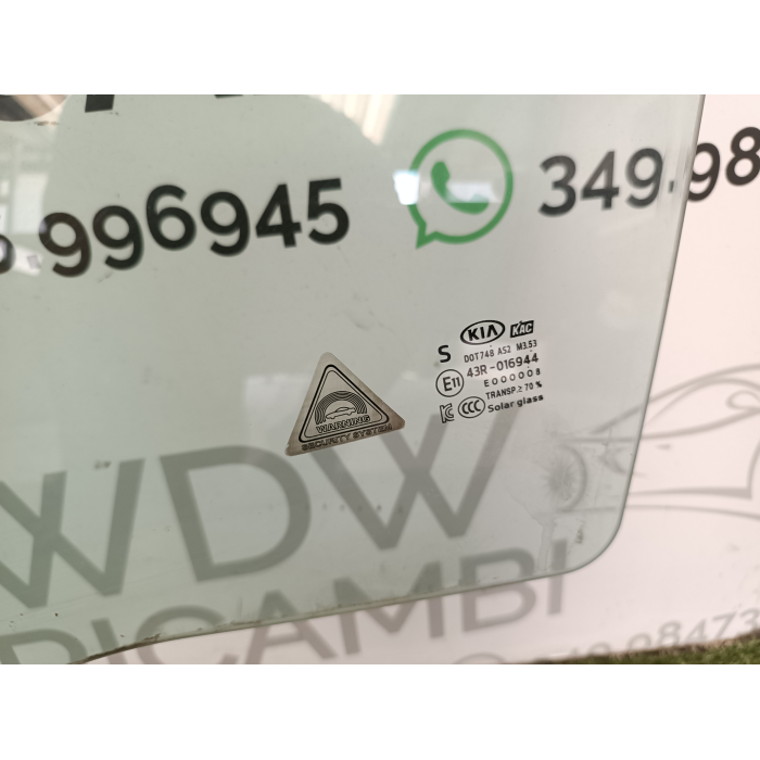 VETRO SCENDENTE PORTA ANTERIORE SINISTRO SX USATO KIA RIO (YB) 1.2 (DAL 2017 IN POI >)