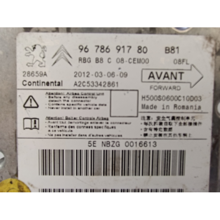 9678691780 CENTRALINA AIRBAG CONTINENTAL CITROEN DS5 2.0 HDI (2011\2015) A2C53342861