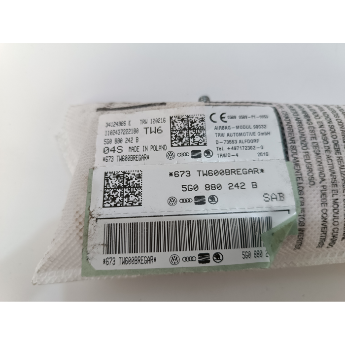 5G0880242B AIRBAG SEDILE ANTERIORE DESTRO DX VOLKSWAGEN VW GOLF VII 7 PASSEGGERO 