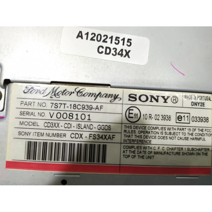 AUTO RADIO STEREO MP3 CD RADIO TELEFONO SONY FORD MONDEO 3 SERIE-NO CODICE-