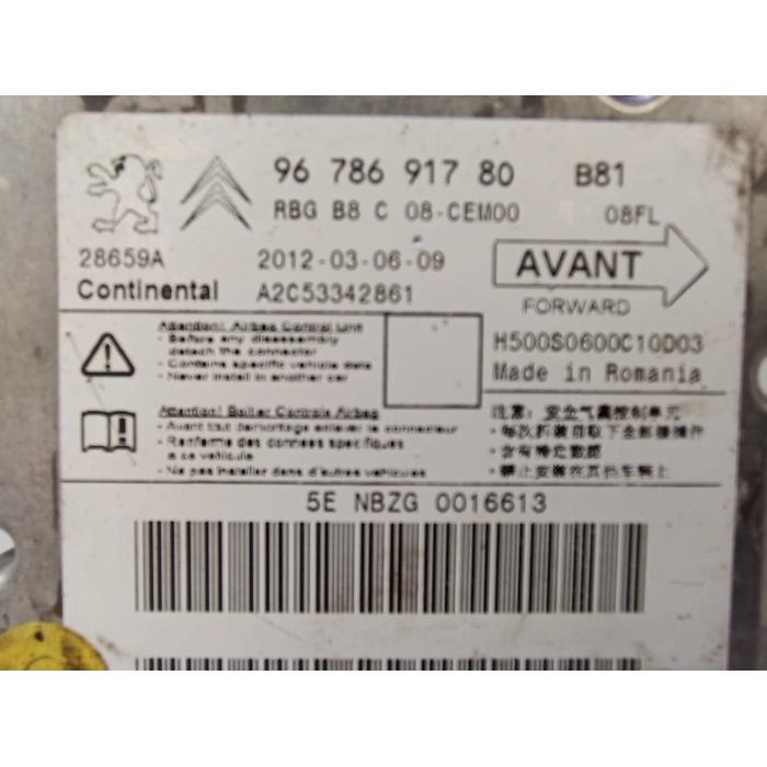 9678691780 CENTRALINA AIRBAG CONTINENTAL CITROEN DS5 2.0 HDI (2011\2015) A2C53342861